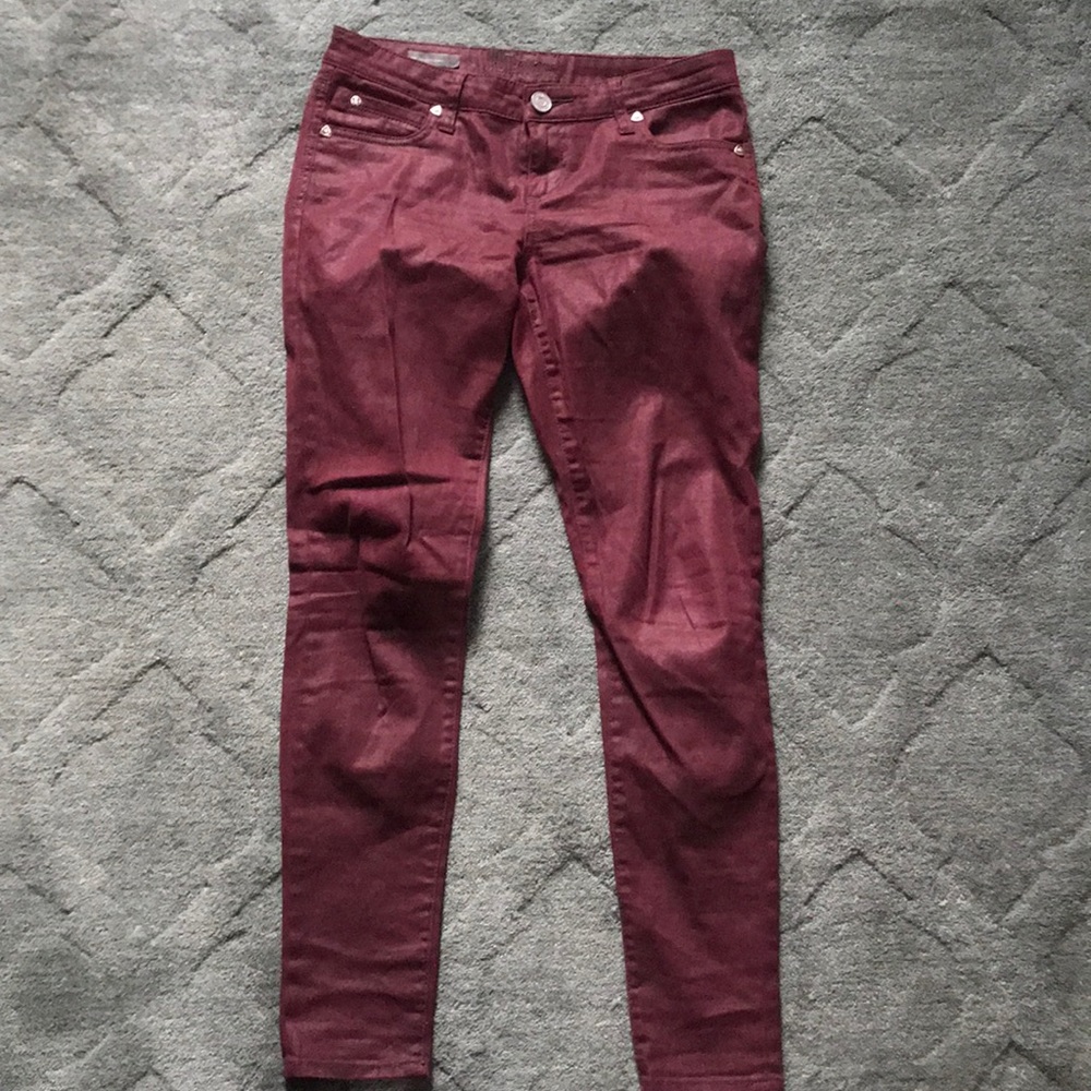 Maroon toothpick skinny pants - size4 - shiny wash
